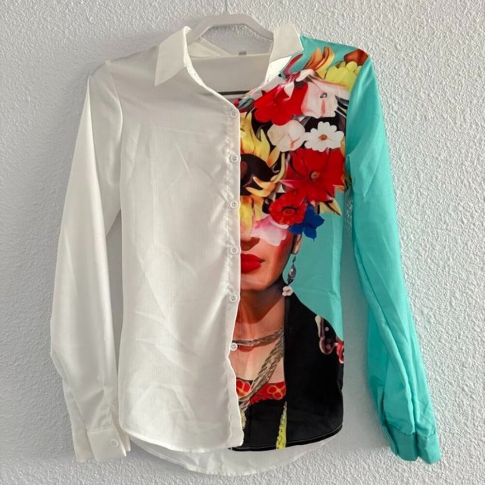 Frida Kahlo Inspired Vintage Button Down Blouse Small